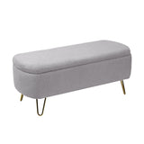 Grey Storage Ottoman Bench for End of Bed Gold Legs Modern Grey Faux Fur Entryway Bench - V.I.P Digital Presence