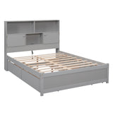 Full Size Platform Bed with Storage Headboard, Charging Station and 4 Drawers, Gray - V.I.P Digital Presence