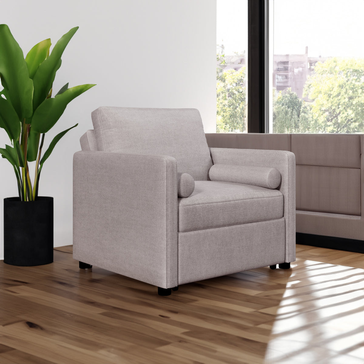 3 in 1 Convertible Sleeper Chair with Adjustable Backrest, Lounger Chair Turns Into Bed, Single Bed for Living Room, Linen, Tan - V.I.P Digital Presence