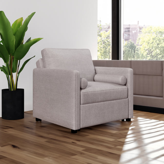 3 in 1 Convertible Sleeper Chair with Adjustable Backrest, Lounger Chair Turns Into Bed, Single Bed for Living Room, Linen, Tan - V.I.P Digital Presence