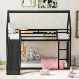 Twin over Twin House Bunk Bed with Ladder and Slide,Black - V.I.P Digital Presence