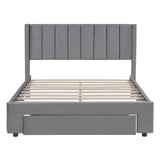 Full Size Storage Bed Velvet Upholstered Platform Bed with a Big Drawer - Gray - V.I.P Digital Presence