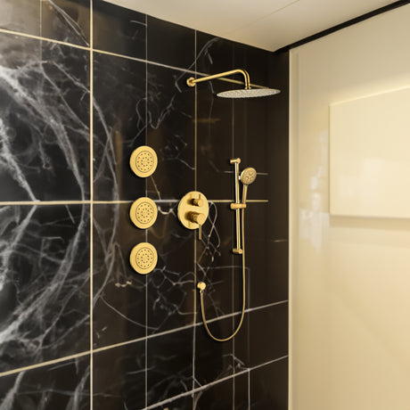 Shower System with Shower Head  Hand Shower Slide Bar Bodysprays, Shower Arm  Hose Valve Trim  and Lever Handles - V.I.P Digital Presence
