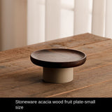 Acacia wood cake tray living room household Dim sum tray clay high fruit tray - V.I.P Digital Presence