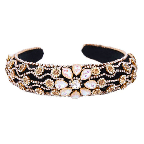 Claw inlaid colored glass diamond flower full diamond wide edge sponge head hoop - V.I.P Digital Presence