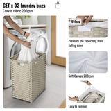 Laundry Hamper With Lid PE Rattan Powder Coating Frame Clothes Hampers with 02 Removable Bags, 100L, Grey Color - V.I.P Digital Presence