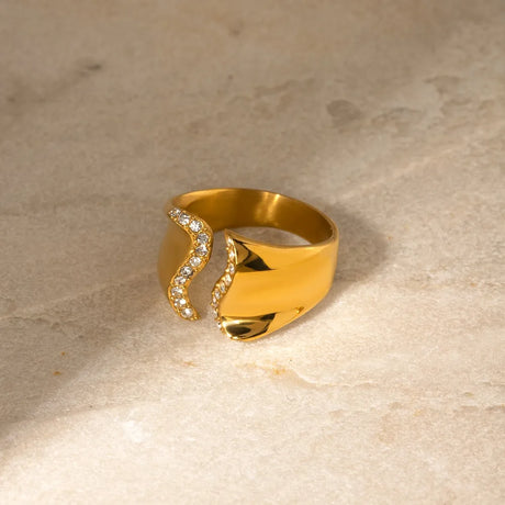 Stainless Steel Inlaid Rhinestone Bypass Ring - V.I.P Digital Presence