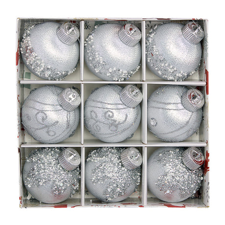 Christmas balls, silk balls, winding balls, painted balls, 8cm, 9pcs, boxed Christmas decorations - V.I.P Digital Presence