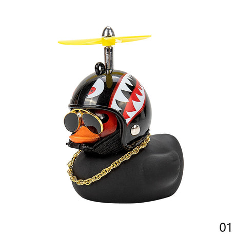 Car Duck with Helmet Broken Wind Small Yellow Duck Road Bike Motor Helmet Riding Cycling Car Accessories Decor Without Lights - V.I.P Digital Presence