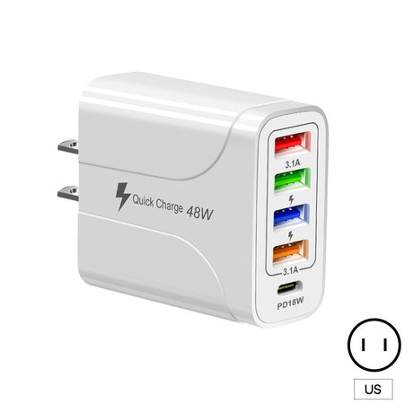 4USB+Type-C mobile phone charger PD18W 5-in-1 charging head 48W charger PD interface charger - V.I.P Digital Presence
