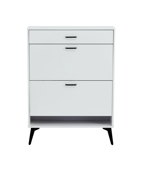 Shoe Cabinet , Shoe storage shelves, metal leg, White - V.I.P Digital Presence