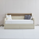 Twin Size Daybed with Storage Drawers, Upholstered Daybed with Charging Station and LED Lights, Beige - V.I.P Digital Presence