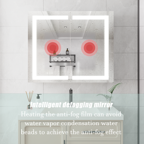 36 x 30 inch Medicine Cabinet with LED Vanity Mirror Anti-Fog  Recessed or Surface Mount Waterproof DimmableAluminum 3000K~6000K Lighted Double Door Bathroom Cabinet with Touch Switch - V.I.P Digital Presence
