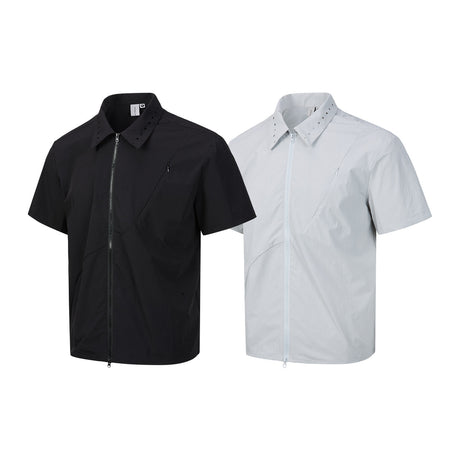 Zipper short sleeved shirt men's loose solid color shirt - V.I.P Digital Presence