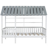 Wood Twin Size House Bed with Roof, Guardrail and Shelves, White - V.I.P Digital Presence