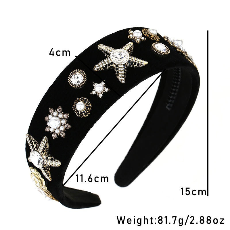 Fashionable velvet pearl black starfish hairband - V.I.P Digital Presence