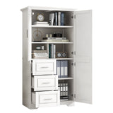 Tall and Wide Storage Cabinet with Doors for Bathroom/Office, Three Drawers, White - V.I.P Digital Presence