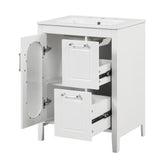 24" Bathroom Vanity with Sink, Bathroom Vanity Cabinet with Two Drawers and Door, Adjustable Shelf, Solid Wood and MDF, White - V.I.P Digital Presence