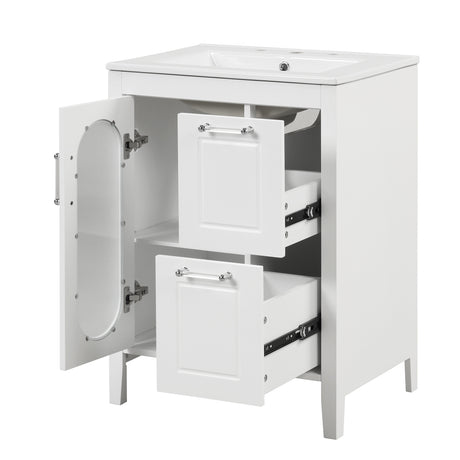 24" Bathroom Vanity with Sink, Bathroom Vanity Cabinet with Two Drawers and Door, Adjustable Shelf, Solid Wood and MDF, White - V.I.P Digital Presence