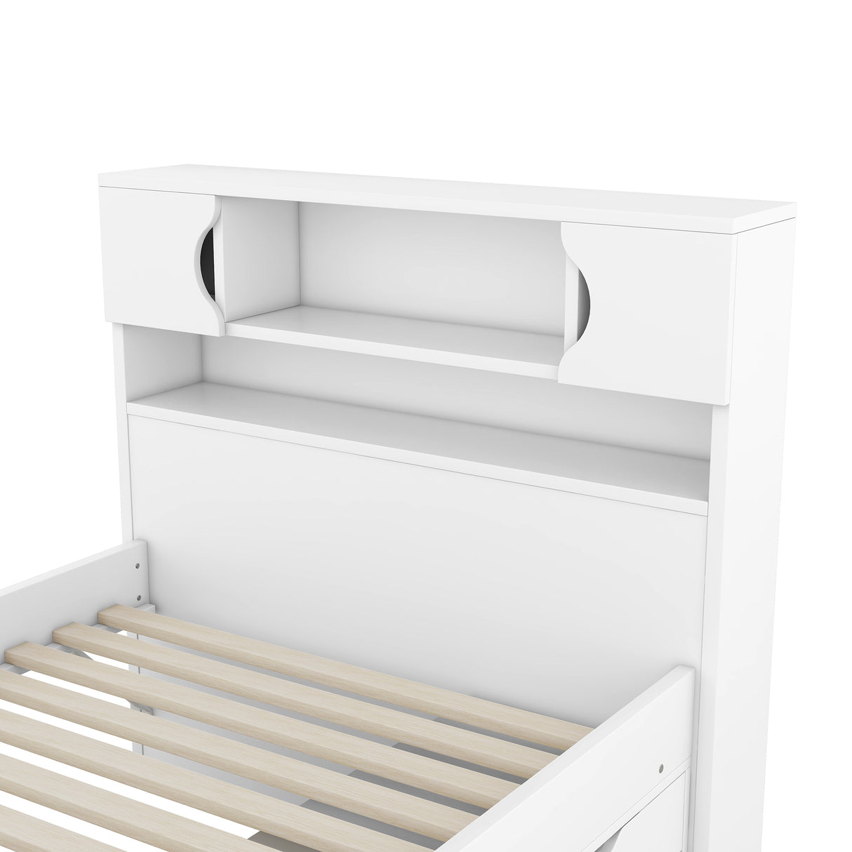 Twin Size Captain Platform Bed Frame with Storage Bookcases and Shelves,Four Drawers,White - V.I.P Digital Presence