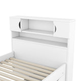 Twin Size Captain Platform Bed Frame with Storage Bookcases and Shelves,Four Drawers,White - V.I.P Digital Presence