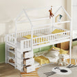 TWIN/TWIN HOUSE BUNK BED WITH SHELVES AND DRAWERS FOR WHITE COLOR - V.I.P Digital Presence