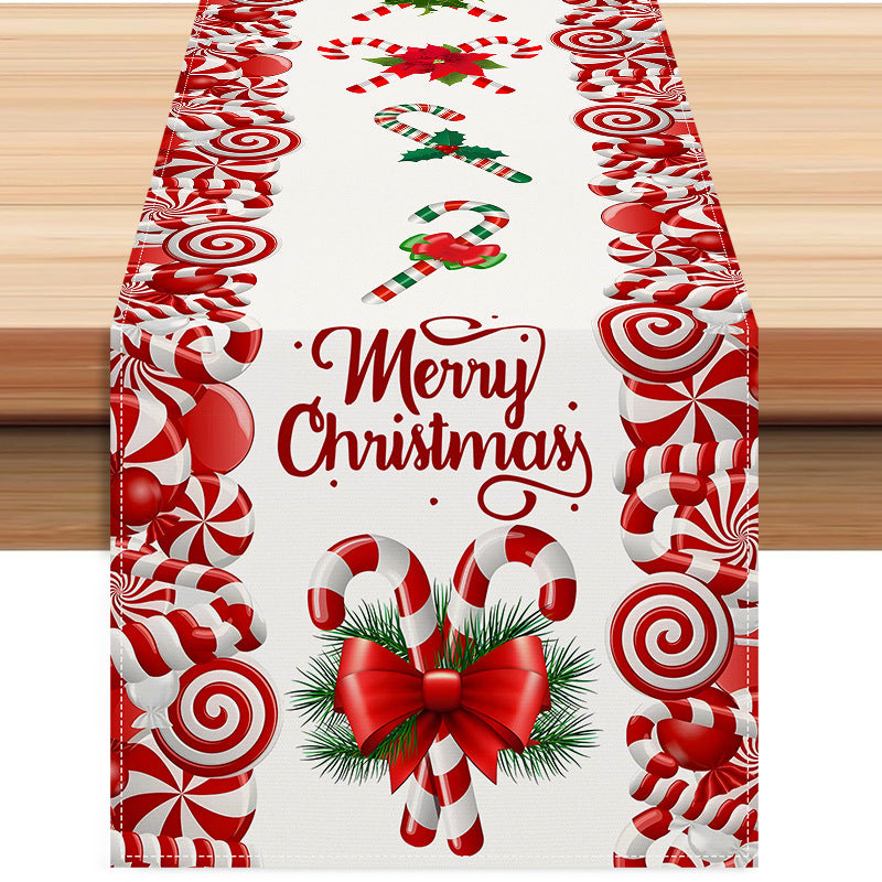 Christmas table flag candy letter printed tablecloth holiday party table decoration tablecloth pad white linen - V.I.P Digital Presence