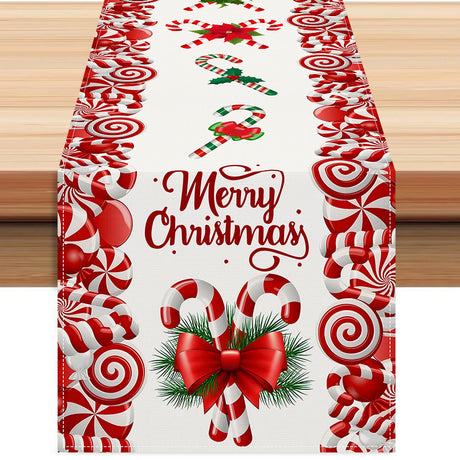 Christmas table flag candy letter printed tablecloth holiday party table decoration tablecloth pad white linen - V.I.P Digital Presence