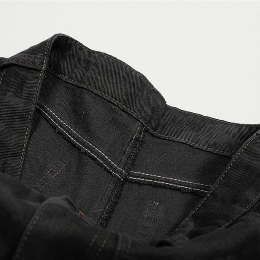 American Retro Camouflage Denim Seven-Quarter Shorts for Men, Loose Wide-Leg Multi-Pocket Design Workwear Five-Quarter Pants Trendy - V.I.P Digital Presence