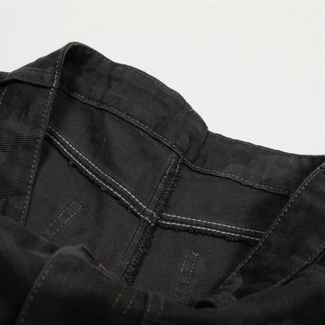 American Retro Camouflage Denim Seven-Quarter Shorts for Men, Loose Wide-Leg Multi-Pocket Design Workwear Five-Quarter Pants Trendy - V.I.P Digital Presence