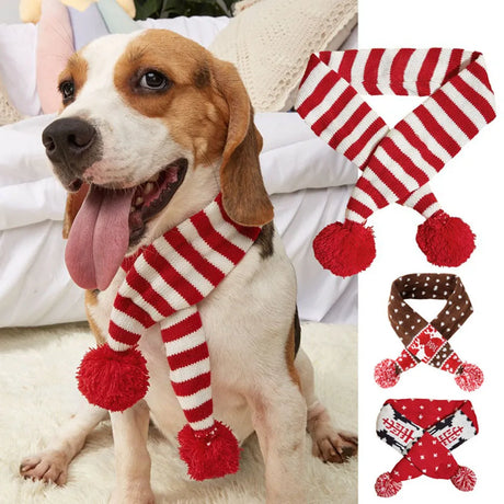 Christmas Dog Scarf Knitted Elk Scarf Striped Hair Ball Pet Scarf Outdoor Winter Warm Cat Dog Scarves Puppy Collar Pet Supplies - V.I.P Digital Presence