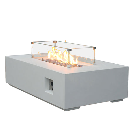52 Inch Outdoor Concrete Propane gas rectangle Fire Pit table in Antique white color - V.I.P Digital Presence