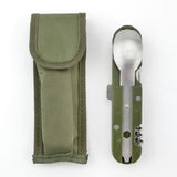 Cuchillo plegable para acampar, tenedor y cuchara combinados, vajilla de acero inoxidable, cuchillo y tenedor multifunción, desmontaje y montaje de vajilla. 