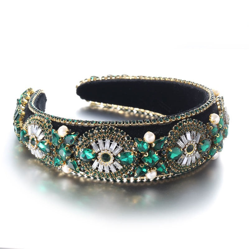 Super Sparkling Diamond Pearl Hair Hoop Baroque Retro Women's Sponge Head Hoop - V.I.P Digital Presence