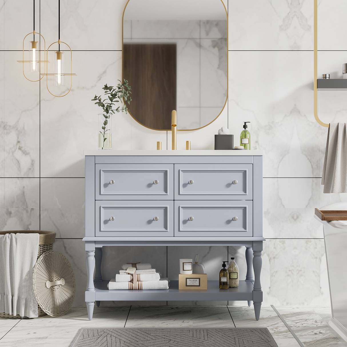 36" Bathroom Vanity Cabinet with Sink Combo Set, Undermount Resin Sink, Free Standing Vanity Set with 4 Drawers Blue - V.I.P Digital Presence