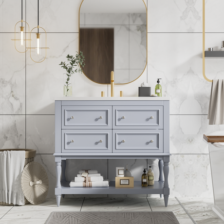 36" Bathroom Vanity Cabinet with Sink Combo Set, Undermount Resin Sink, Free Standing Vanity Set with 4 Drawers Blue - V.I.P Digital Presence