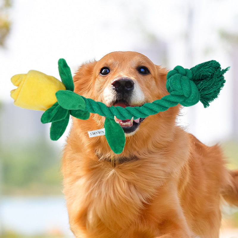 Dog Toy Rose Flower Plush Durable Biting Tooth Cleaning Cotton Rope Knot Crinkle Sound Self-Entertainment Interactive Pet Product - V.I.P Digital Presence