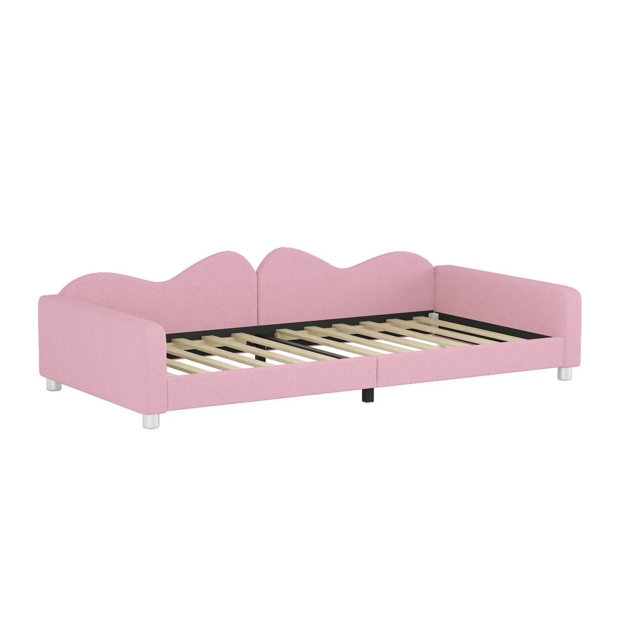 Twin size Upholstered Daybed, Sherpa Fabric Sofabed with Cloud-Shaped Backrest, No Box-spring Needed, Pink - V.I.P Digital Presence