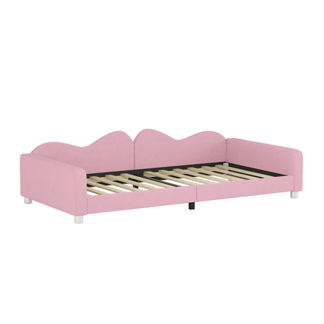 Twin size Upholstered Daybed, Sherpa Fabric Sofabed with Cloud-Shaped Backrest, No Box-spring Needed, Pink - V.I.P Digital Presence