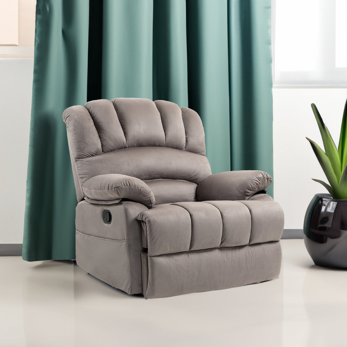 Large Manual Recliner Chair in Fabric for Living Room, Grey - V.I.P Digital Presence