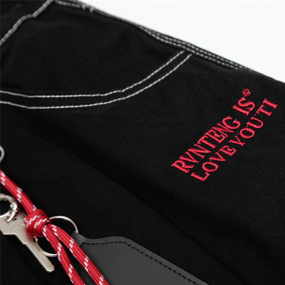 High Street American Style Workwear Cargo Shorts for Men with Topstitching Design and Metal Accessories, Multi-Pocket Denim Shorts - V.I.P Digital Presence