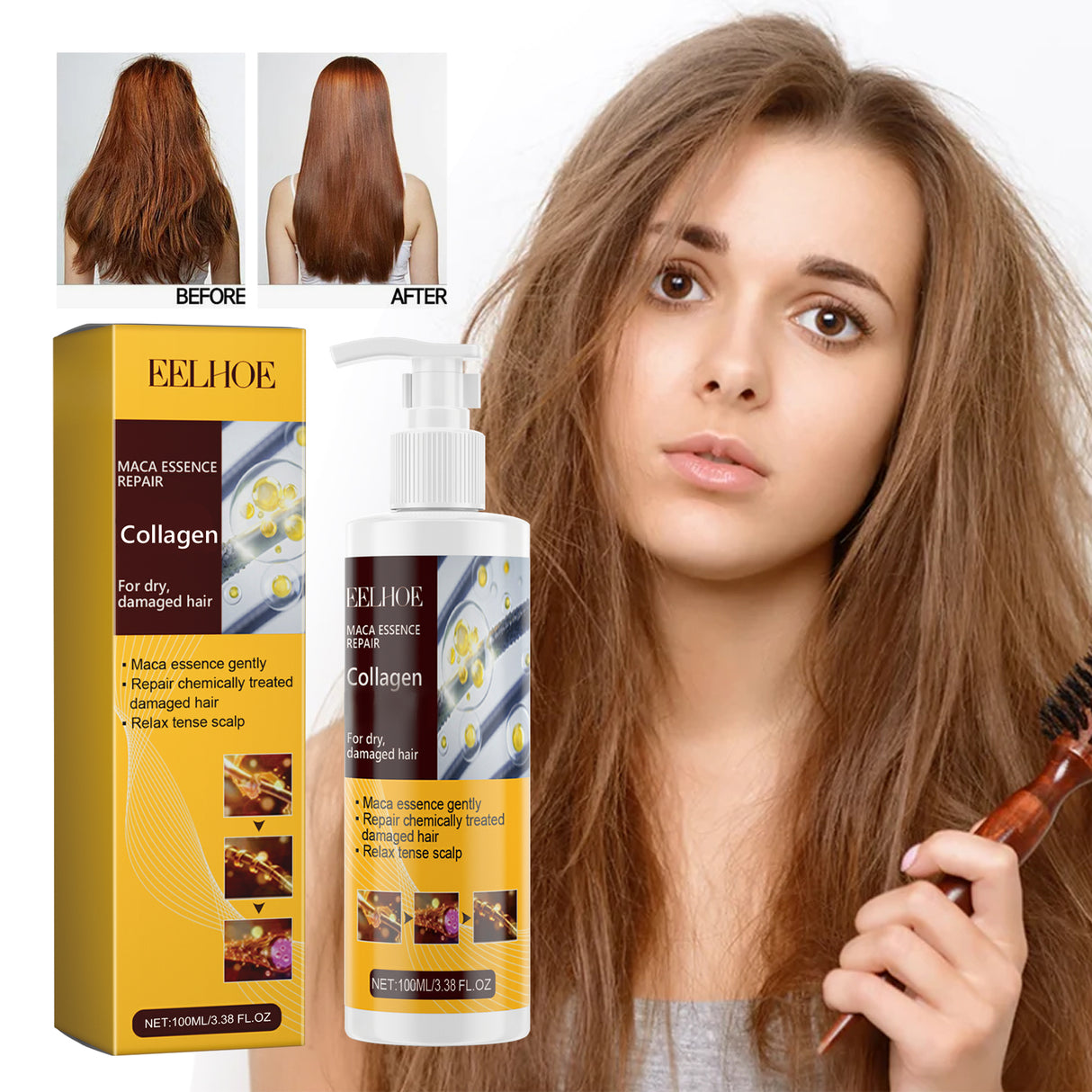 Maca Essence Repair Collagen, Repair Damaged Hair Reduces Split Ends Deep Clean Smooth And Shiny - V.I.P Digital Presence