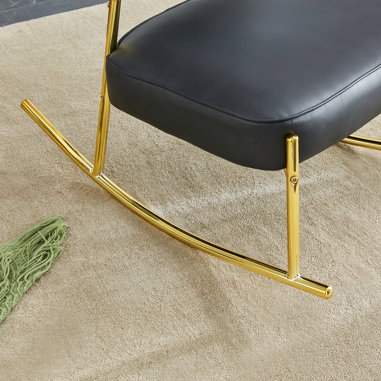 PU material cushioned rocking chair unique rocking chair cushioned seat black backrest rocking chair and gold metal legs