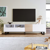 Modern TV Stand for 80'' TV with Double Storage Space Media Console Table Entertainment Center with Drop Down Door
