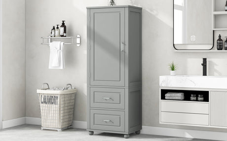 Tall Bathroom Storage Cabinet, Freestanding Storage Cabinet with Two Drawers and Adjustable Shelf, MDF Board , Grey - V.I.P Digital Presence