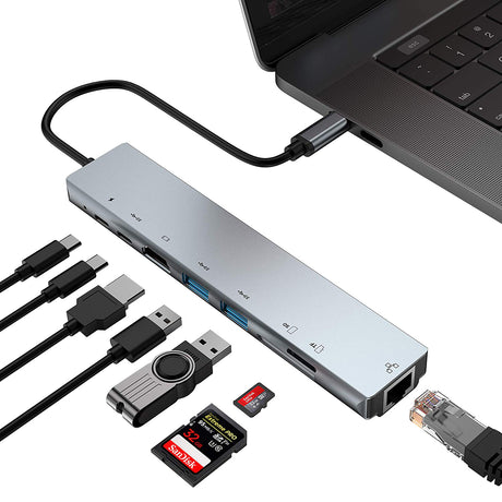 Eight in one docking station Type-C to network card HDMI multifunctional laptop converter - V.I.P Digital Presence