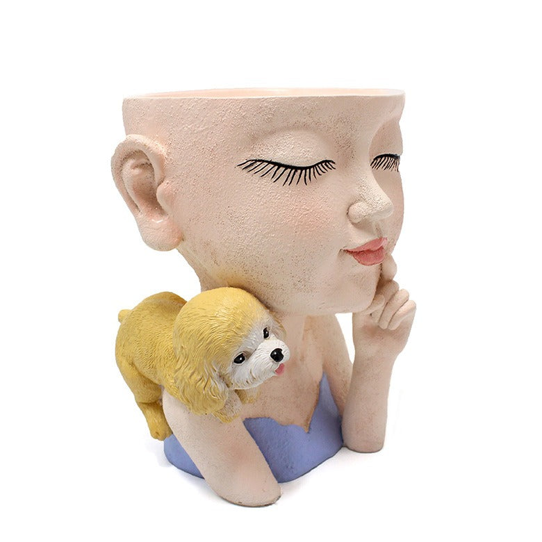 Creative resin succulent potted plant decoration for girl's puppy flower pot - V.I.P Digital Presence