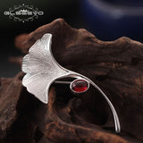 GLSEEVO Ginkgo Biloba Leaf Brooches For Women Wife 925 Sterling Silver Natural Garnet Luxury Brooch Luxury Fine Jewellery - V.I.P Digital Presence