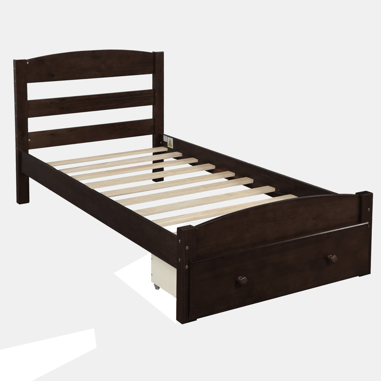 Platform Twin Bed Frame with Storage Drawer and Wood Slat Support No Box Spring Needed Espresso - V.I.P Digital Presence