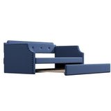 Upholstered Daybed with Trundle, Wood Slat Support,Upholstered Frame Sofa Bed Twin Blue - V.I.P Digital Presence